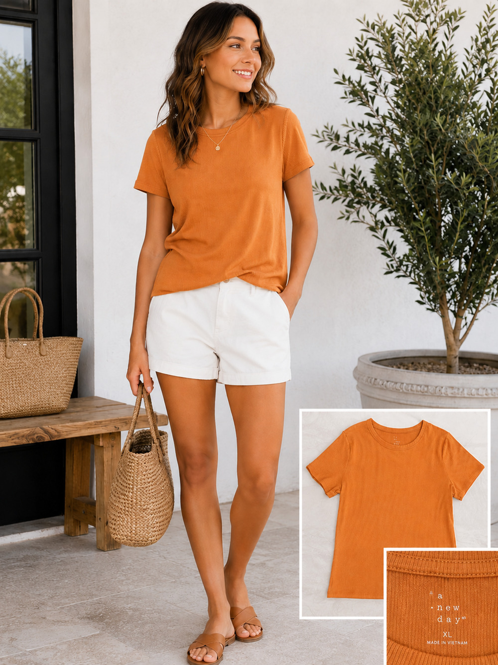 A New Day Women’s Cotton Rib Knit T Orange Ochre (best Pantone match) Size XL
